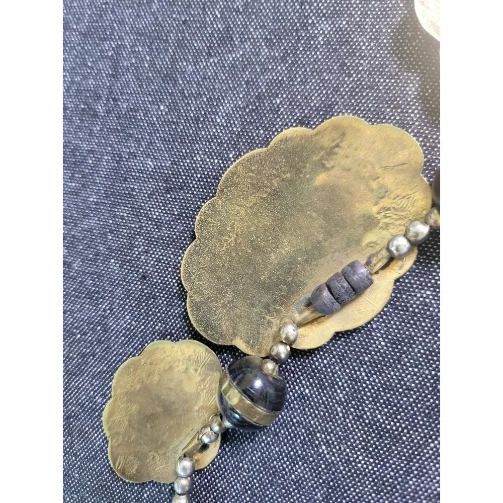 Vintage 60s 70s Brass Mixed Metal Beaded Necklace Funky‎ Large Boho Hippy